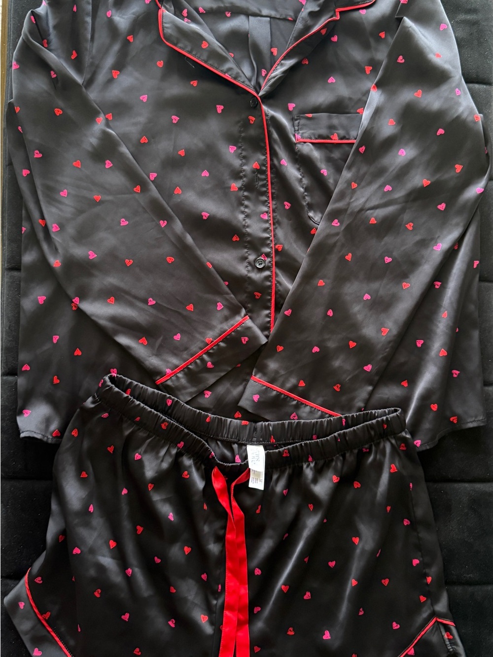 Stars Above Heart Pajama Set Black Red Pink M